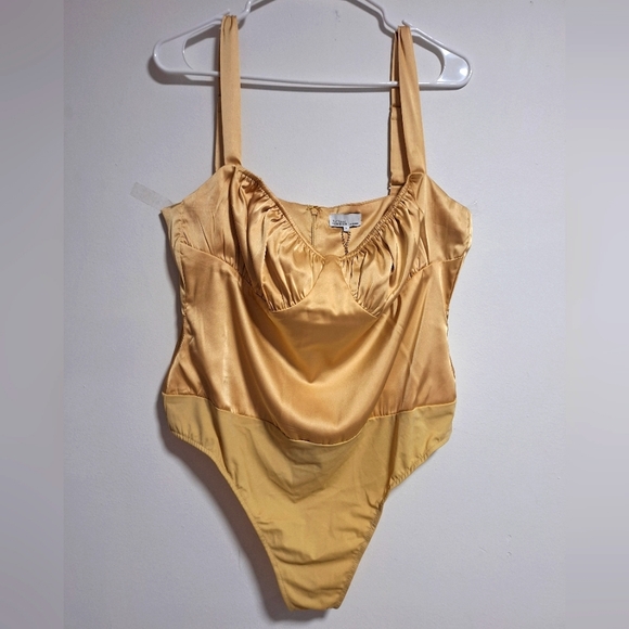 WeWoreWhat Tops - WE WORE WHAT Champagne Satin Bodysuit Size 16